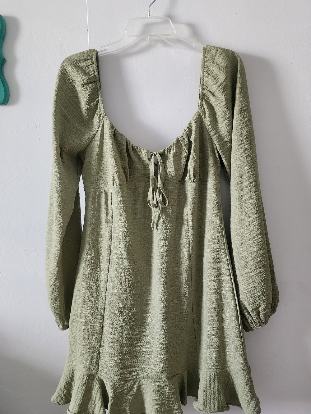La Hearts Olive Green Long Sleeve Ruffle Mini Dress